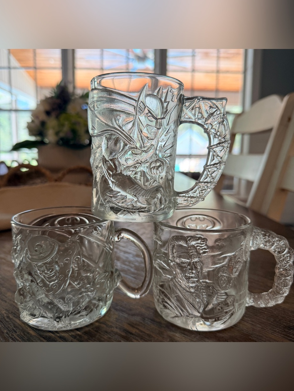 McDonald’s 90s BATMAN FOREVER- Glass Cups Mugs Joker Two Face Batman-Val Kilmer
